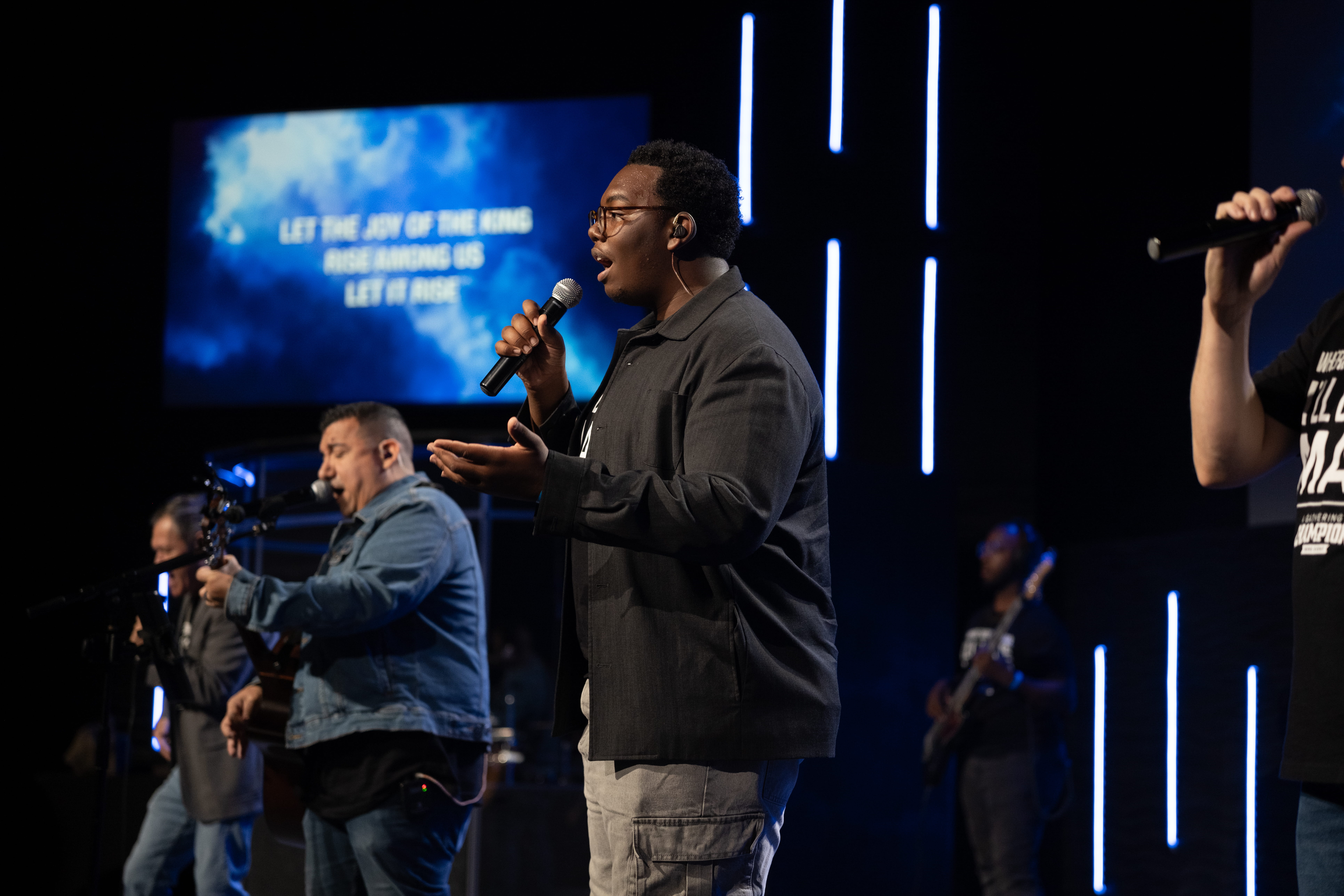 Worship team leading music